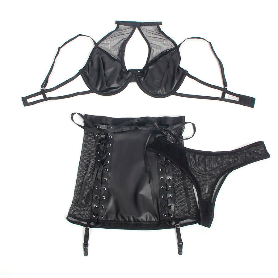 SUBBLIME - 957582 CONJUNTO SUJETADOR Y FALDA DE CUERO NEGRO S/M - Lover Dreams