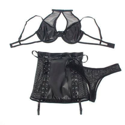 SUBBLIME - 957582 CONJUNTO SUJETADOR Y FALDA DE CUERO NEGRO S/M - Lover Dreams