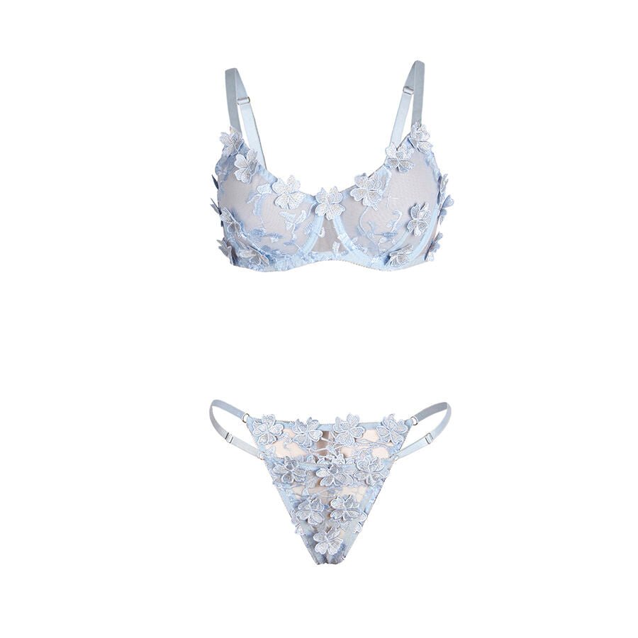SUBBLIME - 957629 CONJUNTO SUJETADOR Y PANTIES CON BORDADOS DE FLORES CELESTE S/M - Lover Dreams