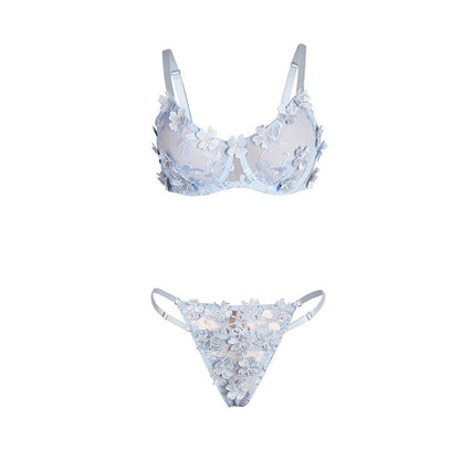 SUBBLIME - 957629 CONJUNTO SUJETADOR Y PANTIES CON BORDADOS DE FLORES CELESTE S/M - Lover Dreams