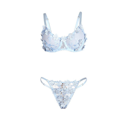 SUBBLIME - 957629 CONJUNTO SUJETADOR Y PANTIES CON BORDADOS DE FLORES CELESTE S/M - Lover Dreams