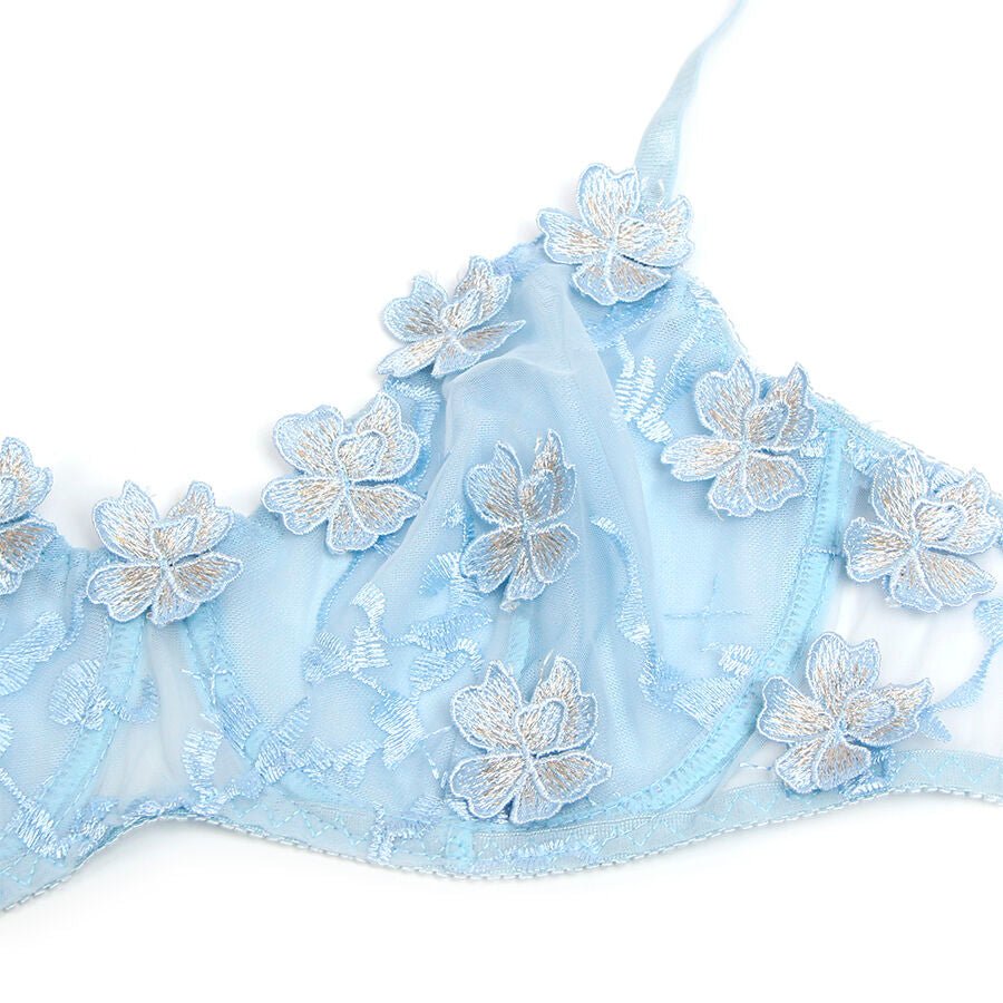 SUBBLIME - 957629 CONJUNTO SUJETADOR Y PANTIES CON BORDADOS DE FLORES CELESTE S/M - Lover Dreams