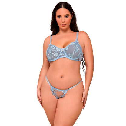 SUBBLIME - 957629 CONJUNTO SUJETADOR Y PANTIES CON BORDADOS DE FLORES CELESTE S/M - Lover Dreams