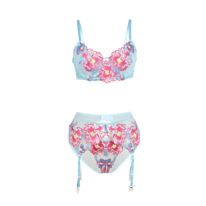 SUBBLIME - 957643 CONJUNTO SUJETADOR Y LIGUERO CON BORDADOS DE FLORES ROSAS S/M - Lover Dreams