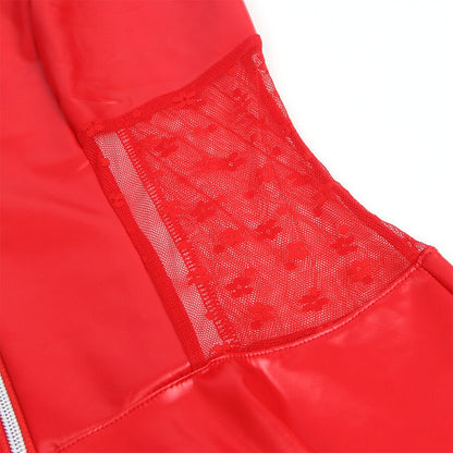 SUBBLIME - 957728 VESTIDO DE CUERO CON CREMALLERA Y ENCAJE ROJO S/M - Lover Dreams