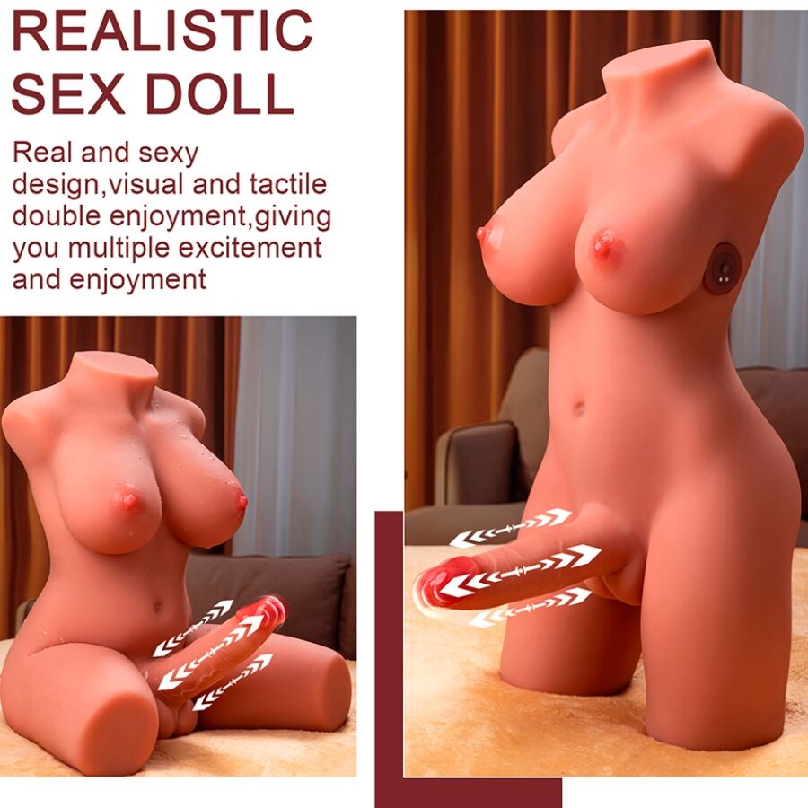 XISE - MIAH LADY BOY TORSO FEMENINO CON DILDO CON VIBRACIÓN Y THRUSTING 55 CM - Lover Dreams